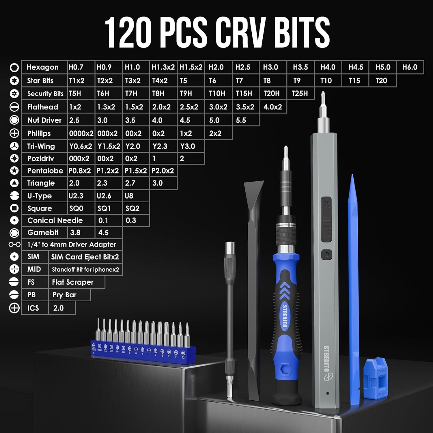 image:imageSTREBITO 144Piece Upgraded Electric ScrewdriverBlue