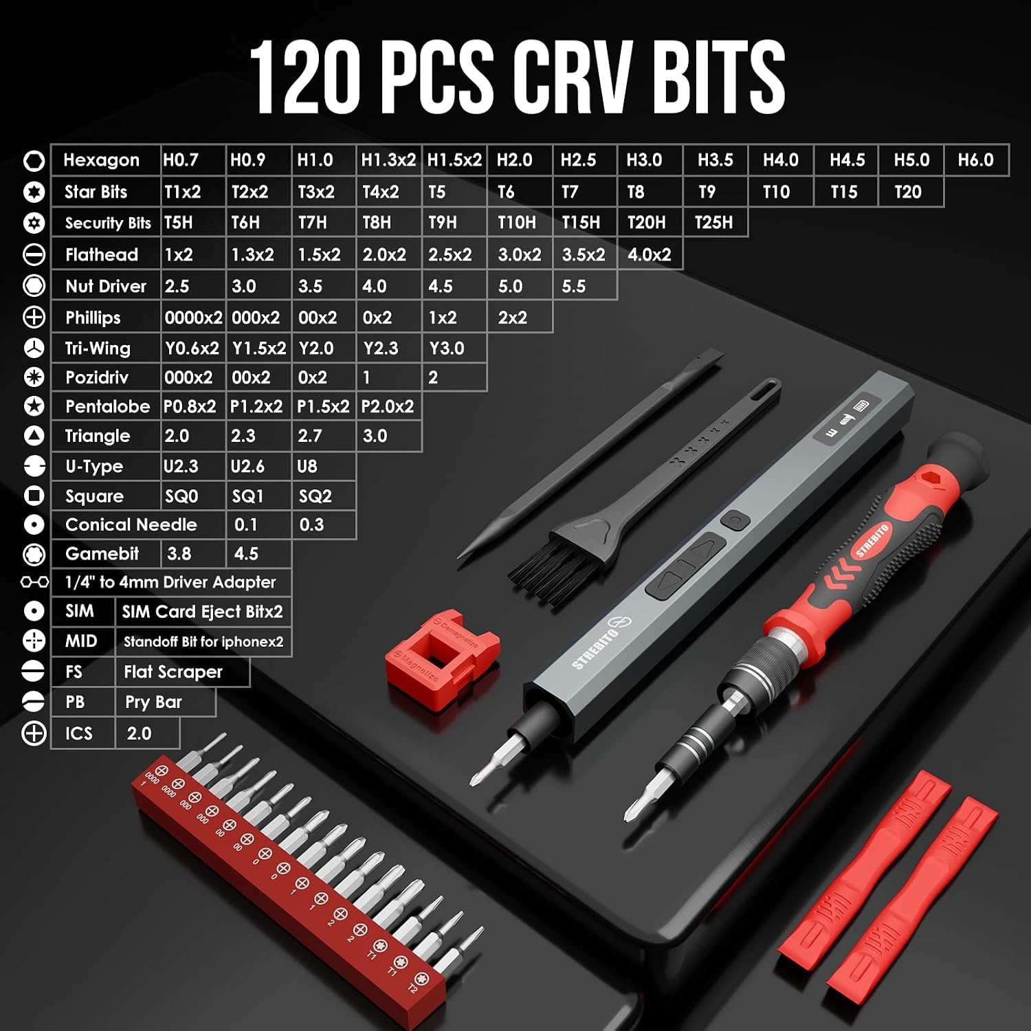 image:imageSTREBITO 144Piece Upgraded Electric ScrewdriverUpgradedred