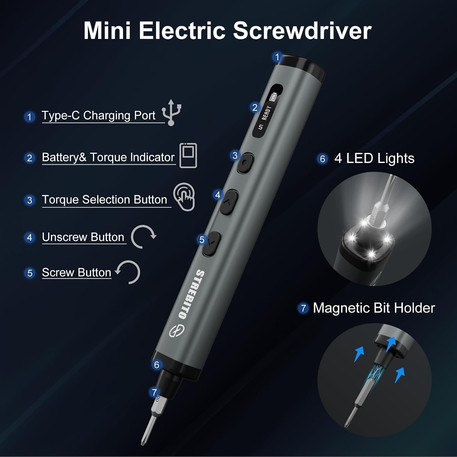 image:imageSTREBITO 78 IN 1 Mini Electric Screwdriver Set Cordless Screwdriver KitSCREEN