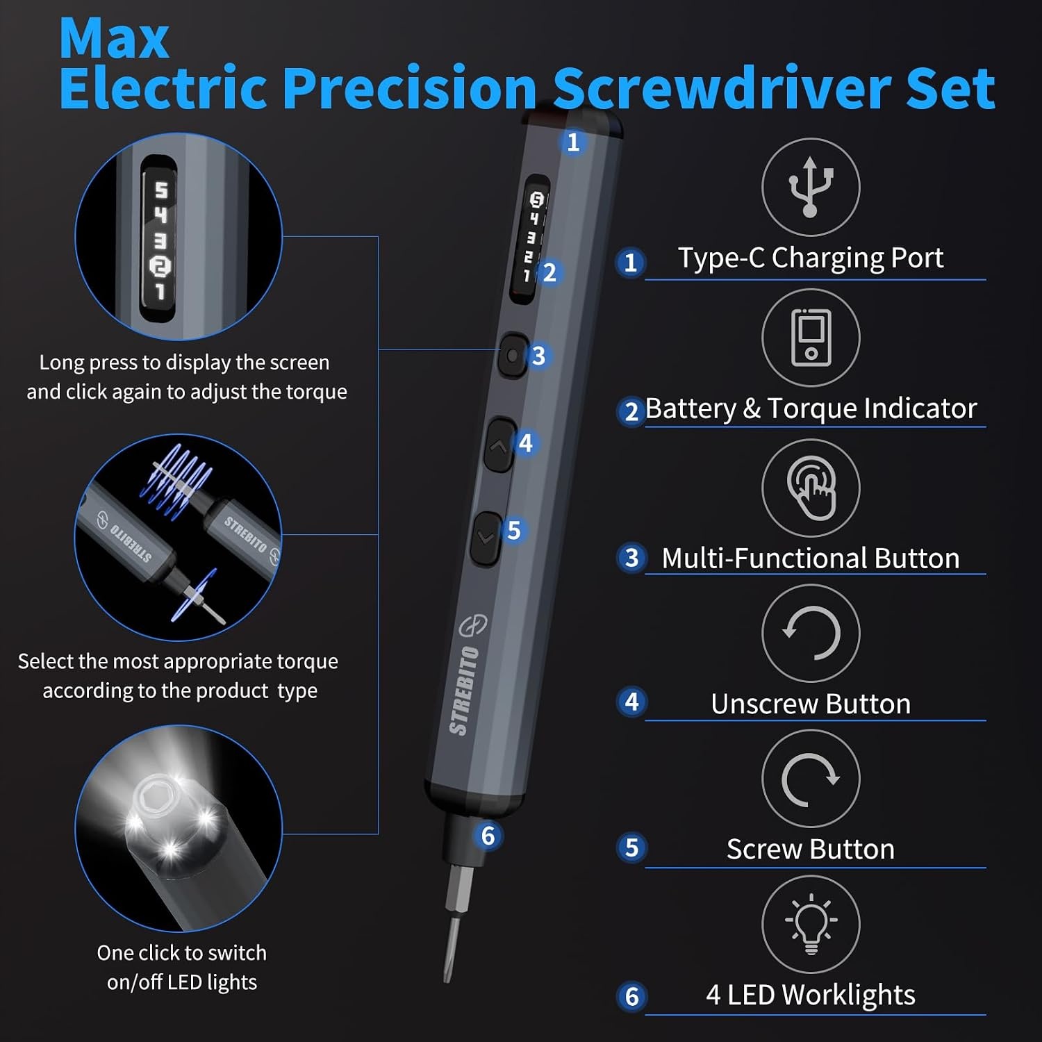image:imageSTREBITO Mini Electric Screwdriver 70 in 1 Small electric screwdriver SetUpgraded