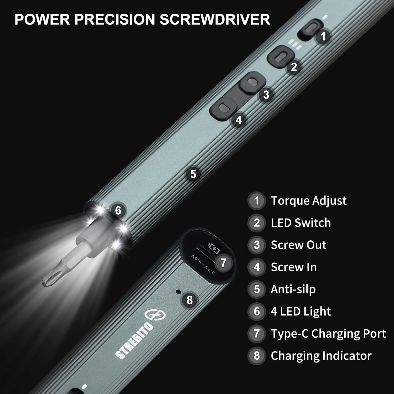 image:imageSTREBITO Mini Electric Screwdriver Set 155 in 1 Small Electric ScrewdriverBlack