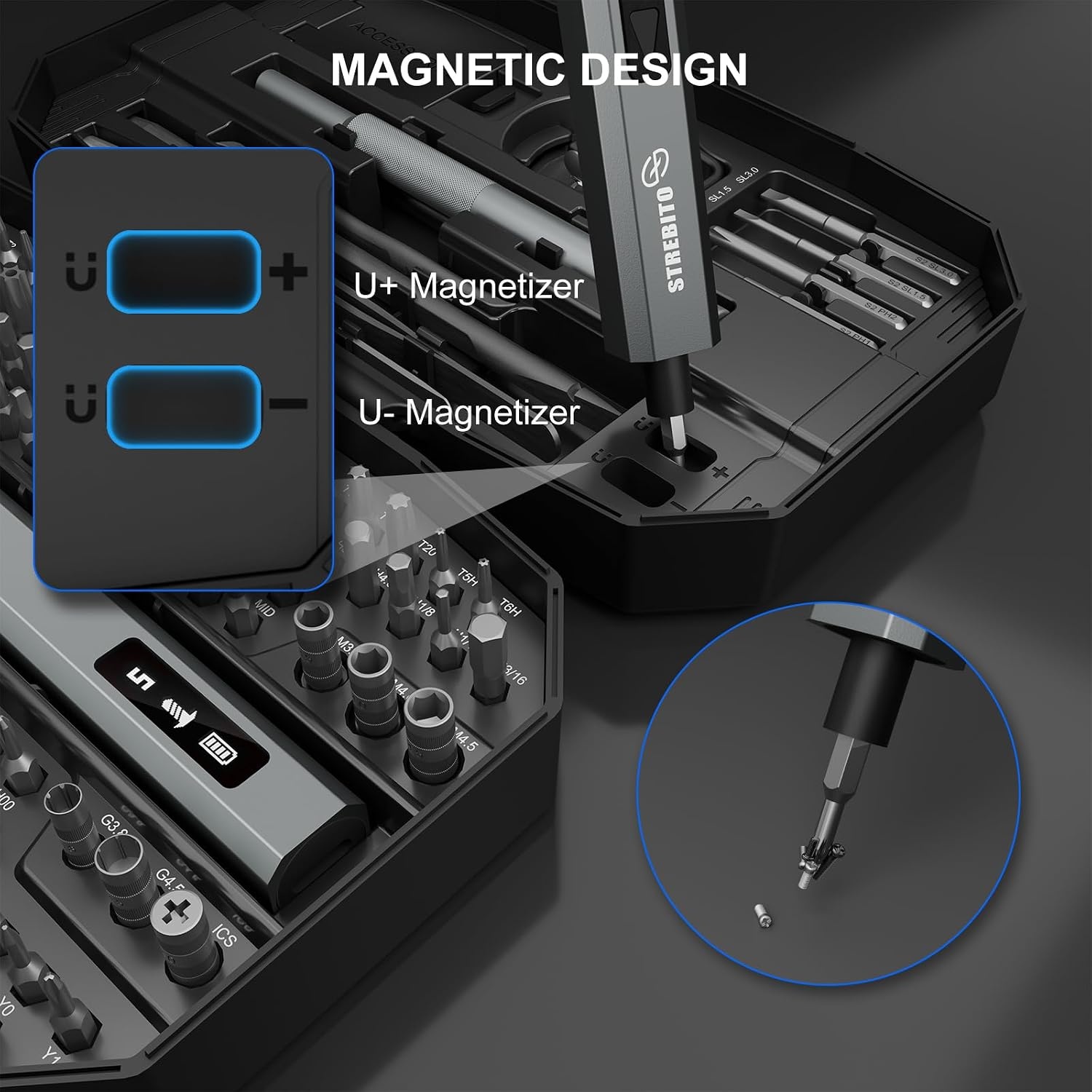 image:imageSTREBITO Mini Electric Screwdriver Set 155 in 1 Small Electric ScrewdriverUpgradedblack