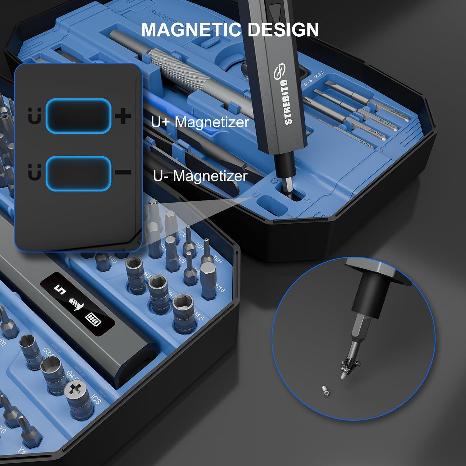 image:imageSTREBITO Mini Electric Screwdriver Set 155 in 1 Small Electric ScrewdriverUpgradedblue