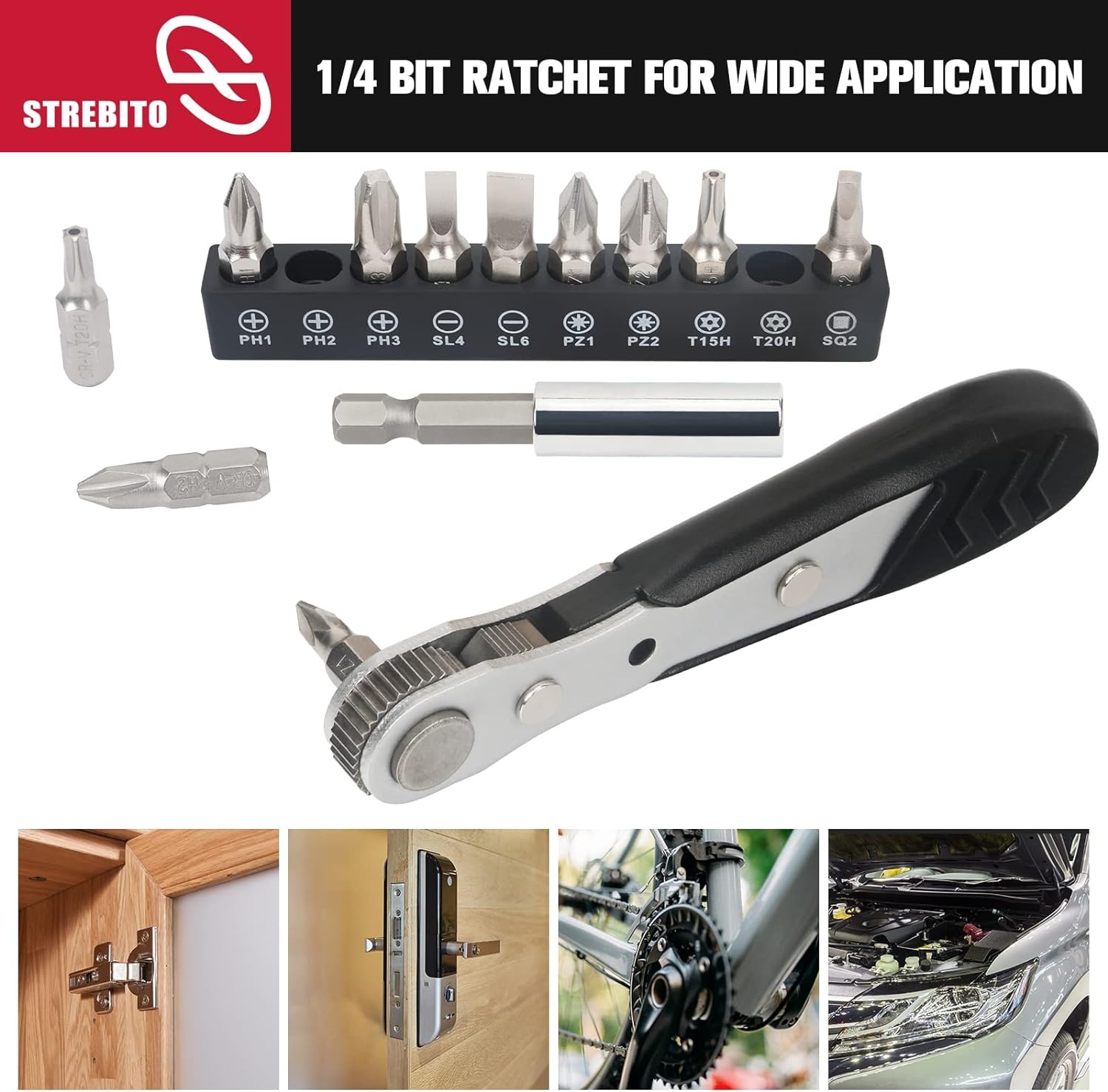 image:imageSTREBITO Right Angle Screwdriver 32Piece 14 Inch Mini Ratchet Set12 in 1