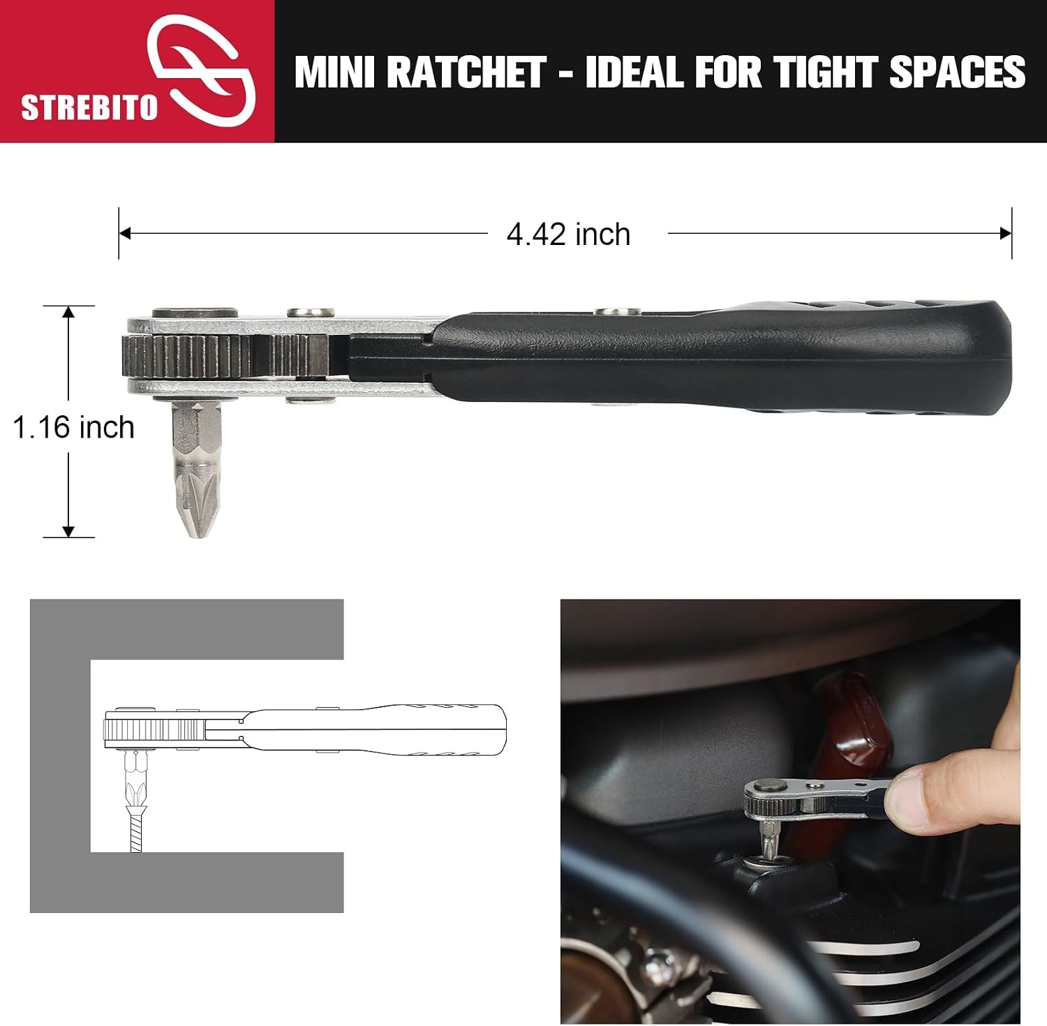 image:imageSTREBITO Right Angle Screwdriver 32Piece 14 Inch Mini Ratchet Set12 in 1