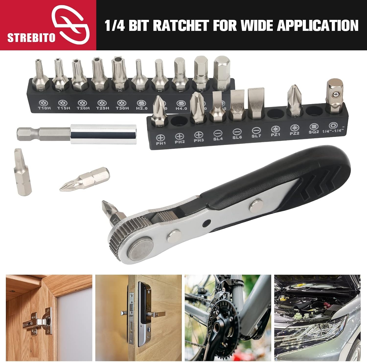 image:imageSTREBITO Right Angle Screwdriver 32Piece 14 Inch Mini Ratchet Set22 in 1