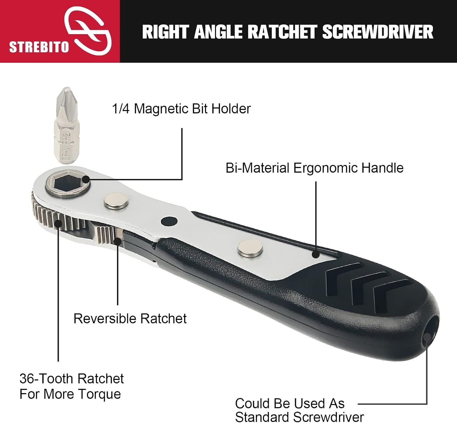 image:imageSTREBITO Right Angle Screwdriver 32Piece 14 Inch Mini Ratchet Set22 in 1