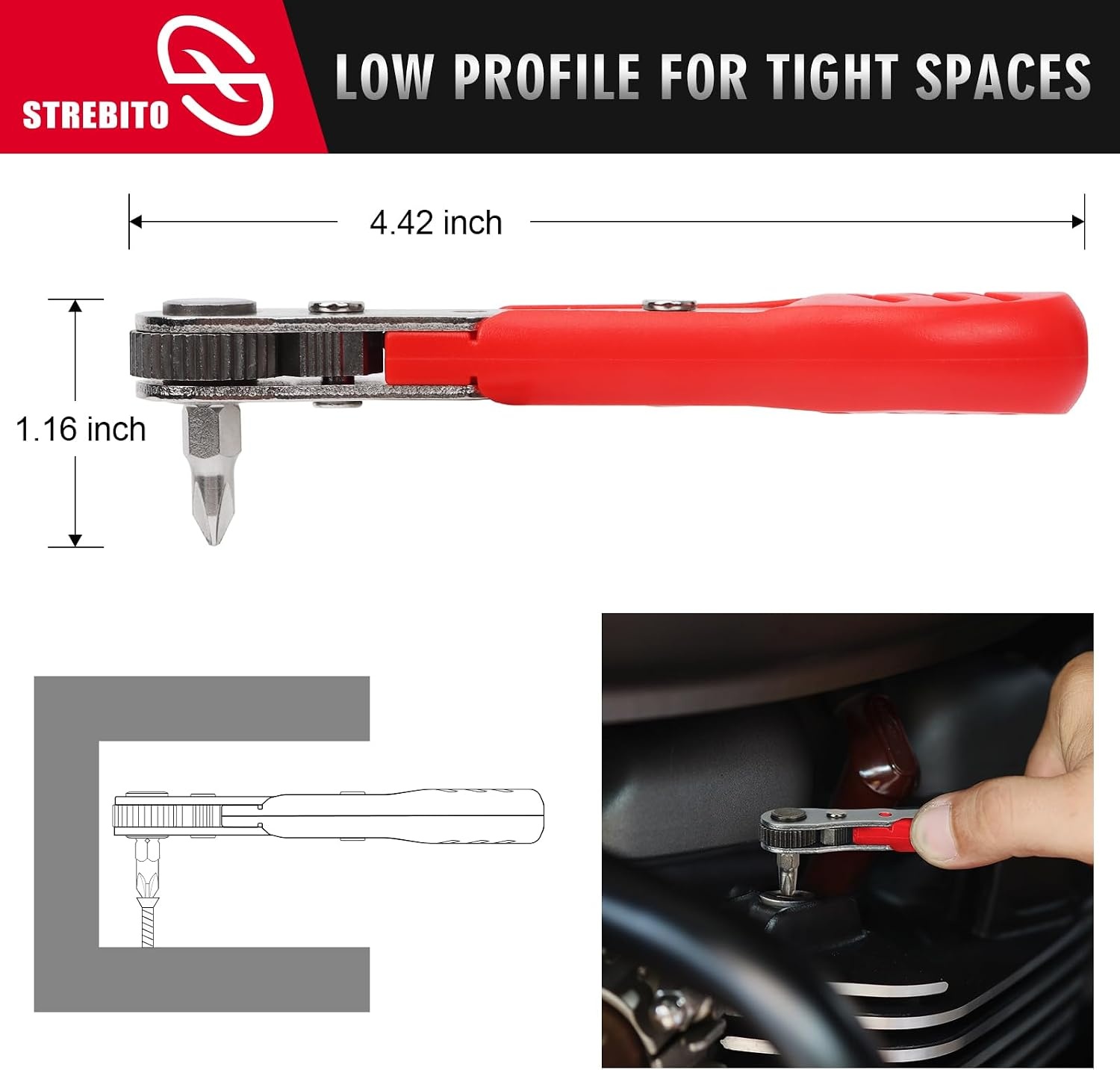 image:imageSTREBITO Right Angle Screwdriver 32Piece 14 Inch Mini Ratchet Set26 in 1 With Zipper Pouch
