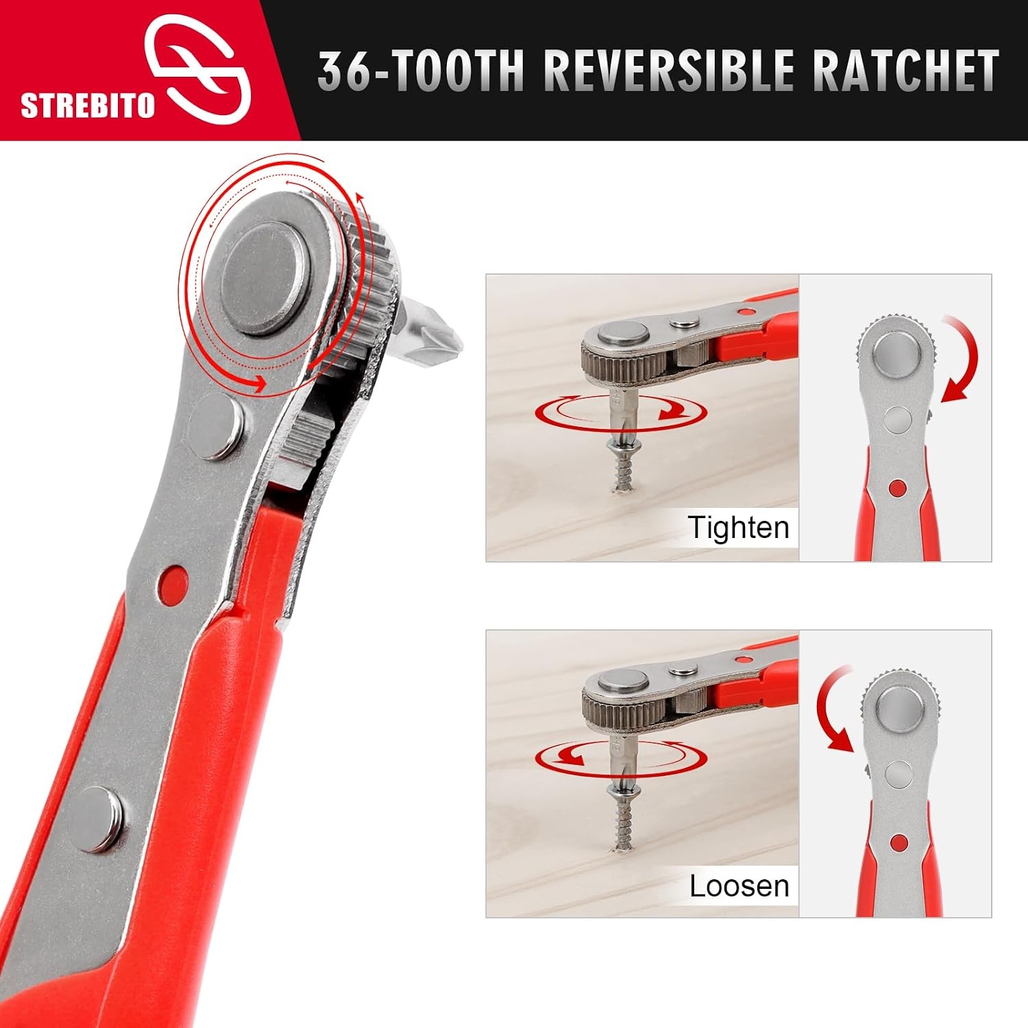 image:imageSTREBITO Right Angle Screwdriver 32Piece 14 Inch Mini Ratchet Set26 in 1 With Zipper Pouch