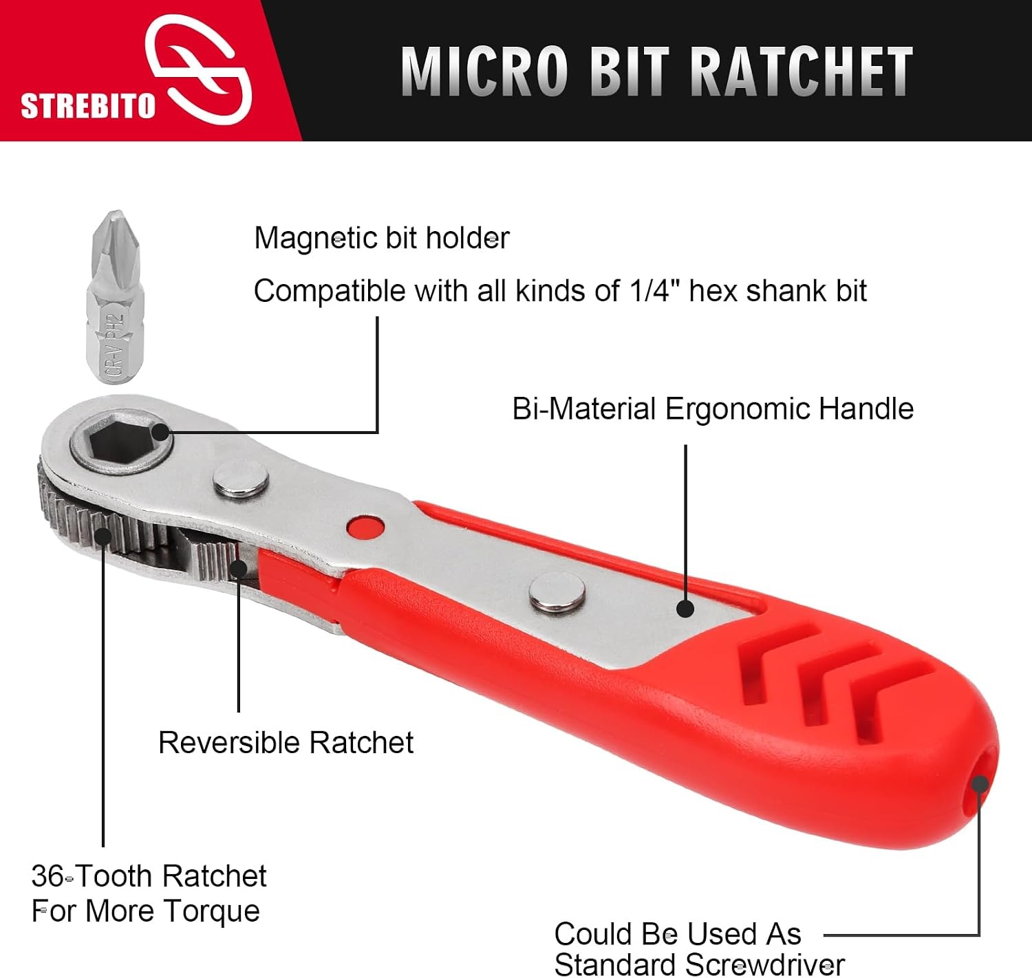 image:imageSTREBITO Right Angle Screwdriver 32Piece 14 Inch Mini Ratchet Set26 in 1 With Zipper Pouch