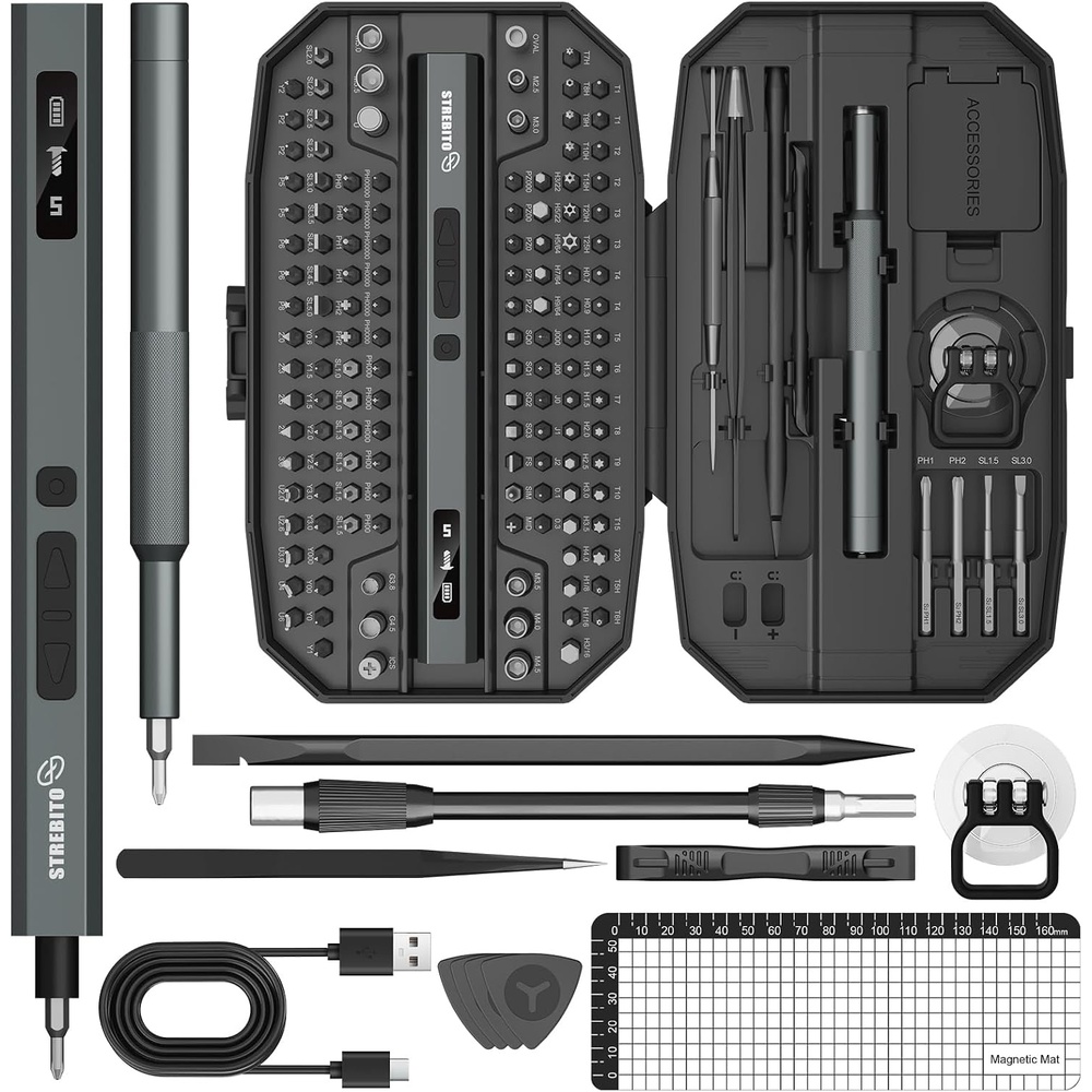 image:imageSTREBITO Mini Electric Screwdriver Set 155 in 1 Small Electric ScrewdriverUpgradedblack