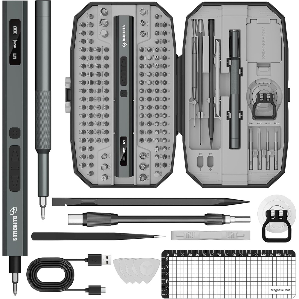 image:imageSTREBITO Mini Electric Screwdriver Set 155 in 1 Small Electric ScrewdriverUpgradedgrey